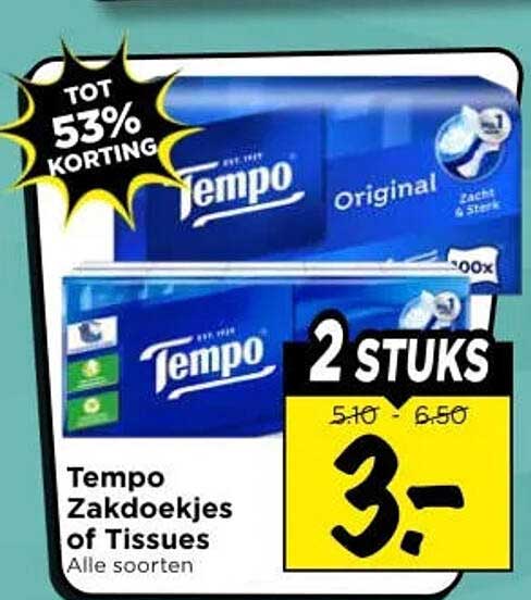 Tempo Zakdoekjes of Tissues Alle soorten 2 STUKS