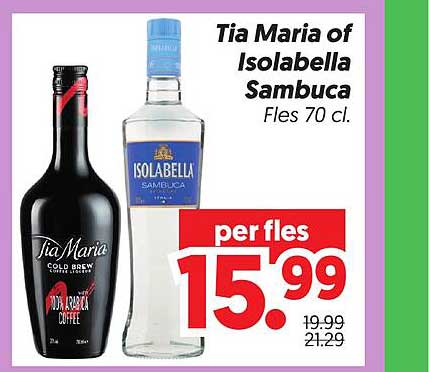 Tia Maria of Isolabella Sambuca Fles 70 cl. per fles