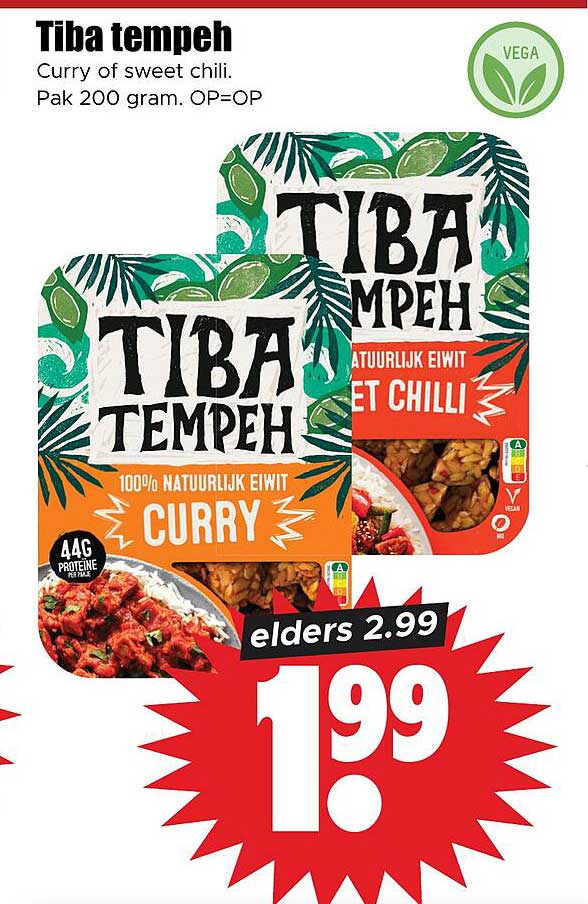 Tiba tempeh Curry of sweet chili. Pak 200 gram. OP=OP