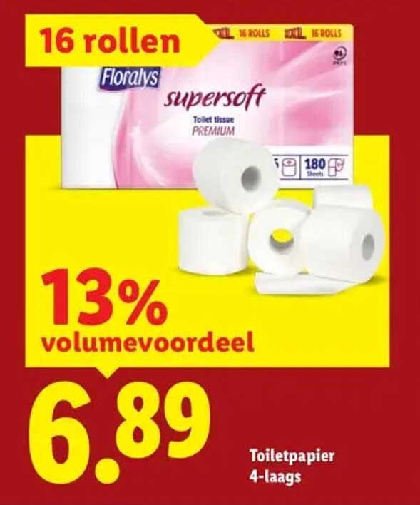 Toiletpapier 4-laags 13% volumevoordeel