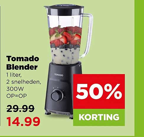 Tomado Blender 1 liter, 2 snelheden, 300W 50% KORTING