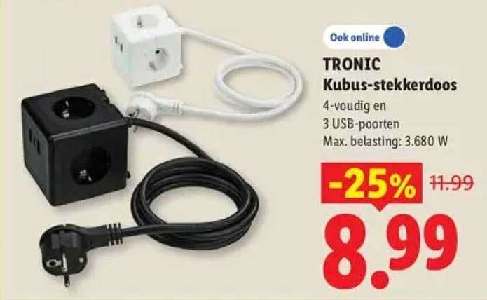 TRONIC Kubus-stekkerdoos 4-voudig en 3 USB-poorten Max. belasting: 3.680 W -25%