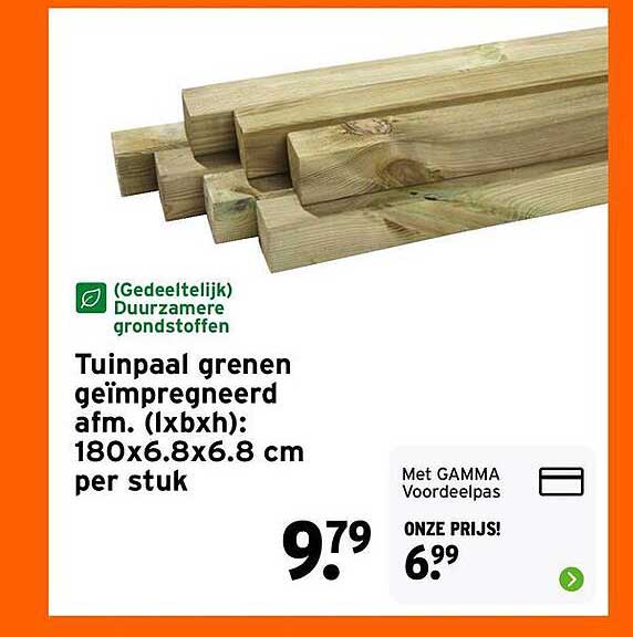 Tuinpaal grenen geïmpregneerd afm. (lxbxh): 180x6.8x6.8 cm per stuk