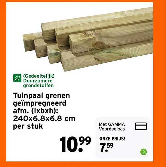 Tuinpaal grenen geïmpregneerd afm. (lxbxh): 240x6.8x6.8 cm per stuk