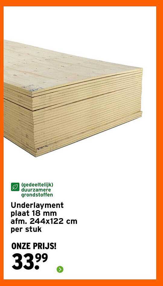 Underlayment plaat 18 mm afm. 244x122 cm per stuk