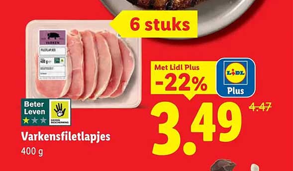 Varkensfiletlapjes 400 g 6 stuks Met Lidl Plus -22%