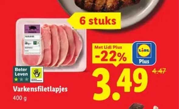 Varkensfiletlapjes 400 g 6 stuks Met Lidl Plus -22%