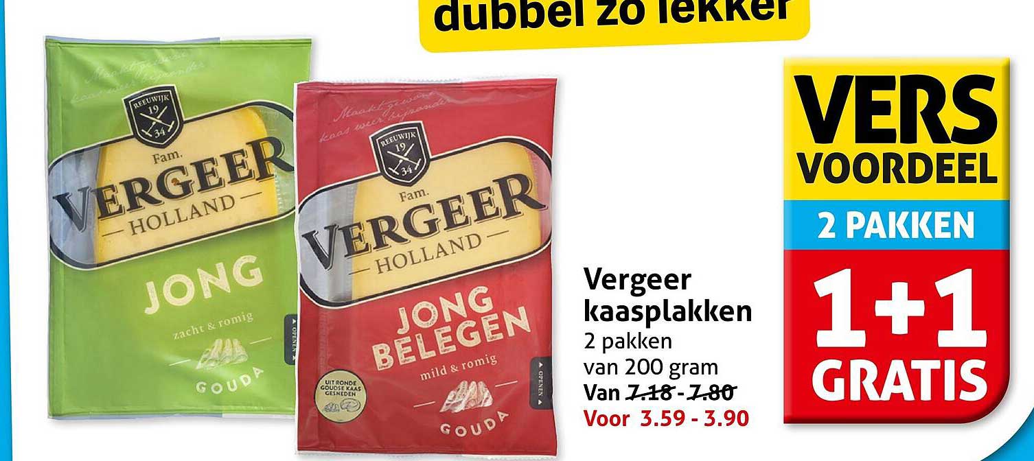 Vergeer kaasplakken 2 pakken van 200 gram 1+1 gratis