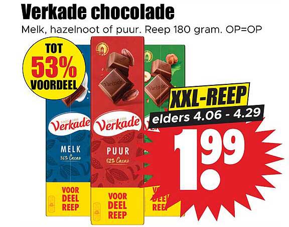Verkade chocolade XXL-reep elders 4.06 - 4.29