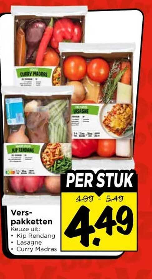 Vers-pakketten Keuze uit: Kip Rendang Lasagne Curry Madras PER STUK