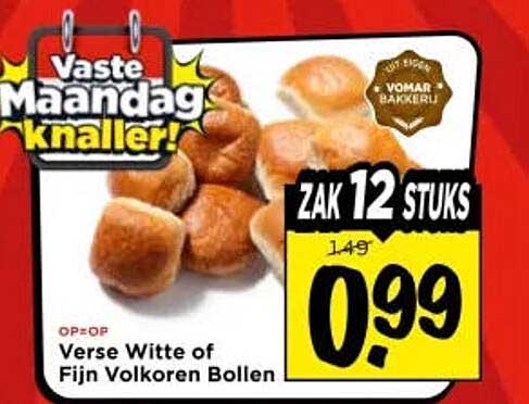 Verse Witte of Fijn Volkoren Bollen ZAK 12 STUKS