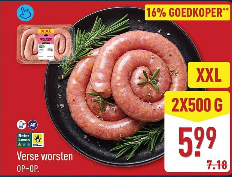 Verse worsten XXL 2x500 g 16% goedkoper