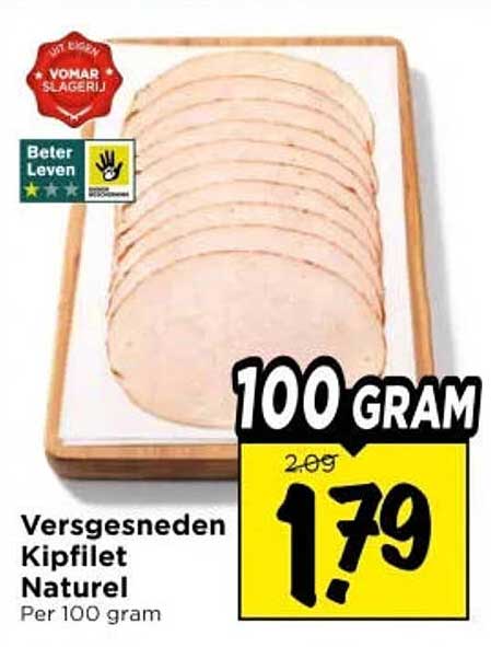 Versgesneden Kipfilet Naturel Per 100 gram