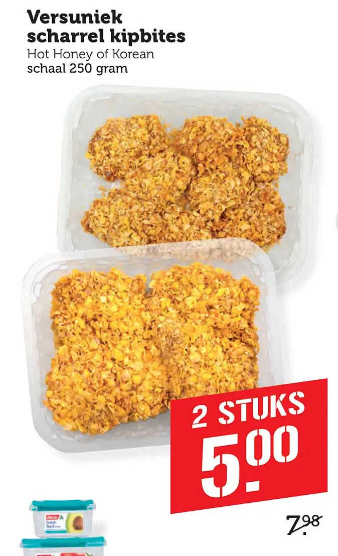 Versuniek scharrel kipbites Hot Honey of Korean schaal 250 gram 2 stuks