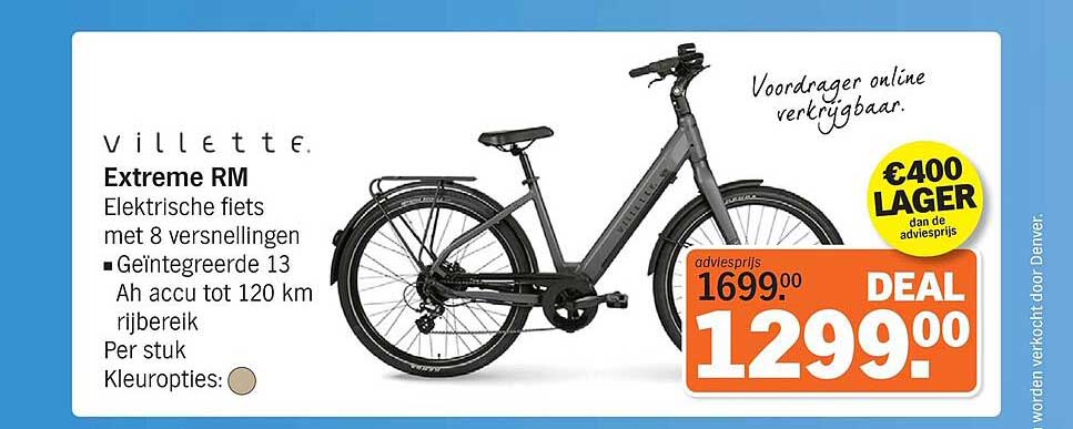 Vilette Extreme RM Elektrische fiets met 8 versnellingen Geïntegreerde 13 Ah accu tot 120 km rijbereik Per stuk Kleuropties: DEAL