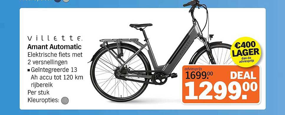 Villette Amant Automatic Elektrische fiets met 2 versnellingen Geïntegreerde 13 Ah accu tot 120 km rijbereik Per stuk Kleuropties: