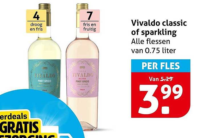 Vivaldo classic of sparkling Alle flessen van 0.75 liter PER FLES