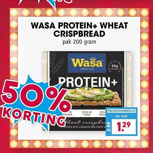 WASA PROTEIN+ WHEAT CRISPBREAD 50% KORTING