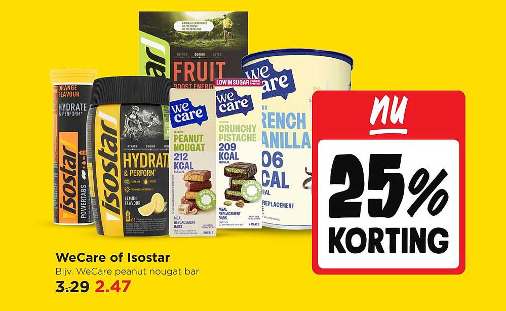 WeCare of Isostar Bijv. WeCare peanut nougat bar 25% KORTING