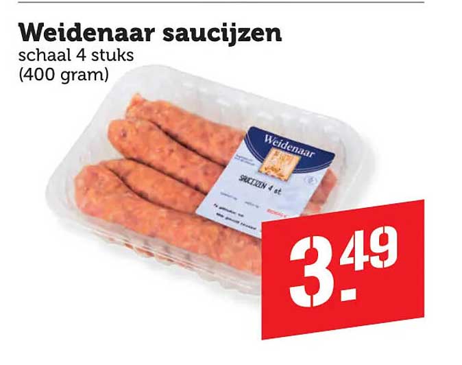 Weidenaar saucijzen schaal 4 stuks (400 gram)