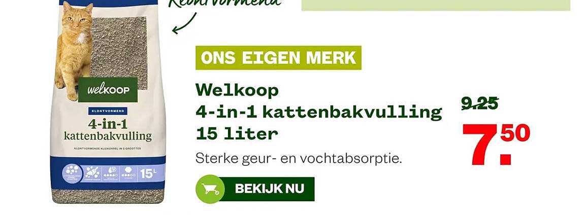Welkoop 4-in-1 kattenbakvulling 15 liter