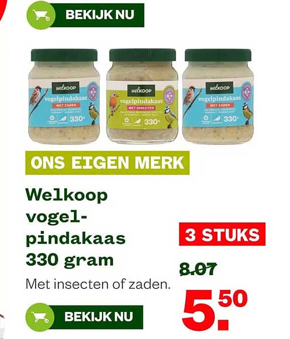 Welkoop vogel-pindakaas 330 gram 3 STUKS