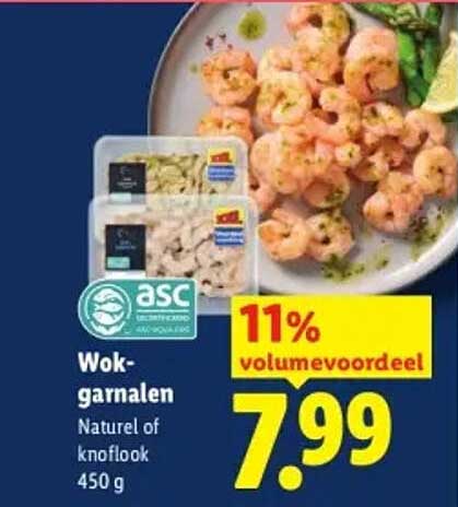 Wok-garnalen Naturel of knoflook 450 g 11% volumevoordeel