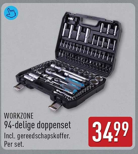 WORKZONE 94-delige doppenset Incl. gereedschapskoffer. Per set.