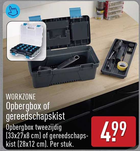WORKZONE Opbergbox of gereedschapskist Opbergbox tweezijdig (33x27x8 cm) of gereedschapskist (28x12 cm). Per stuk.