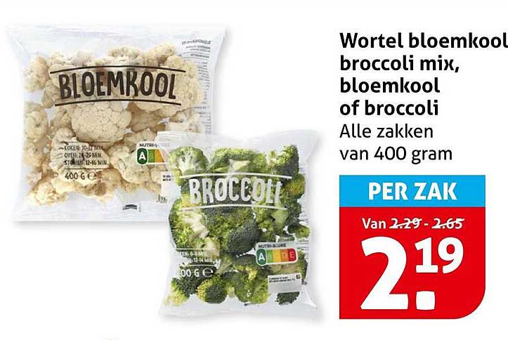 Wortel bloemkool broccoli mix, bloemkool of broccoli Alle zakken van 400 gram PER ZAK