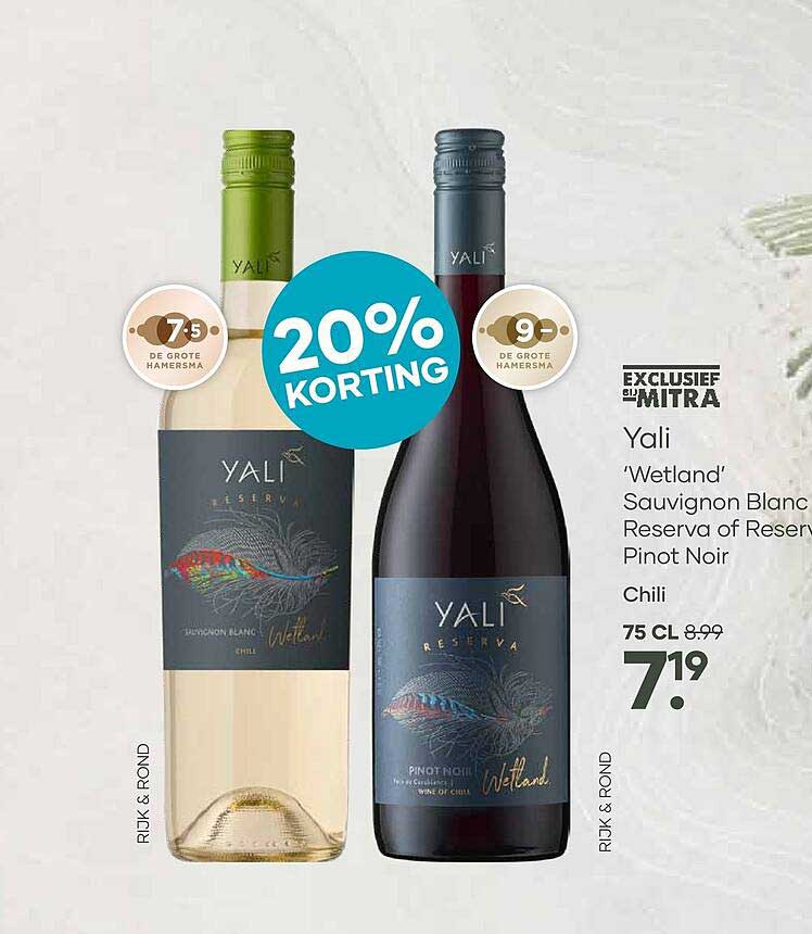 Yali ‘Wetland’ Sauvignon Blanc Reserva of Reserva Pinot Noir 20% korting