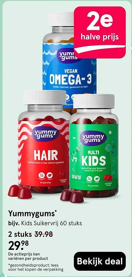 Yummygums* bijv. Kids Suikervrij 60 stuks 2e halve prijs