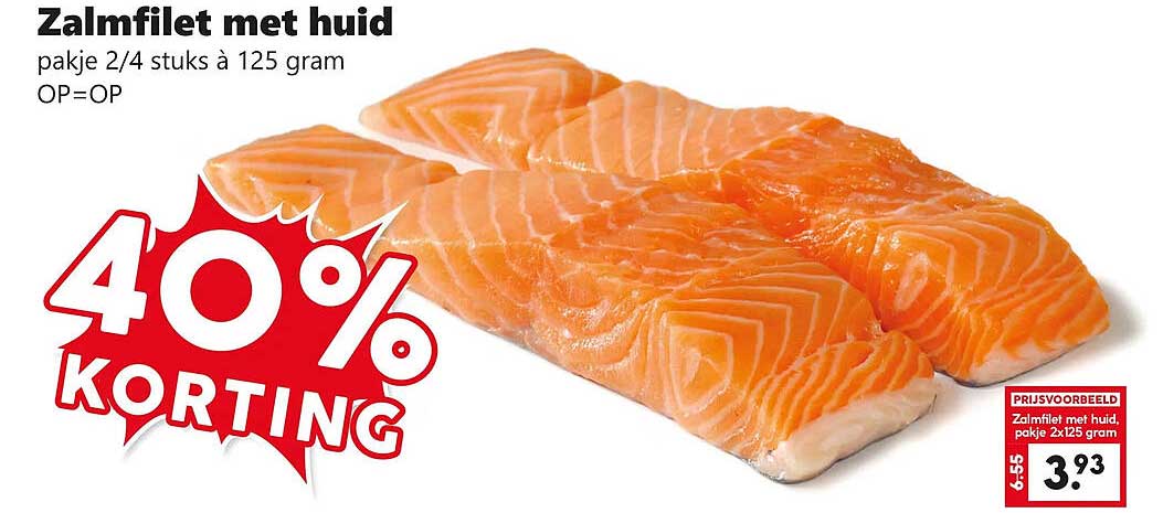 Zalmfilet met huid pakje 2/4 stuks à 125 gram 40% korting