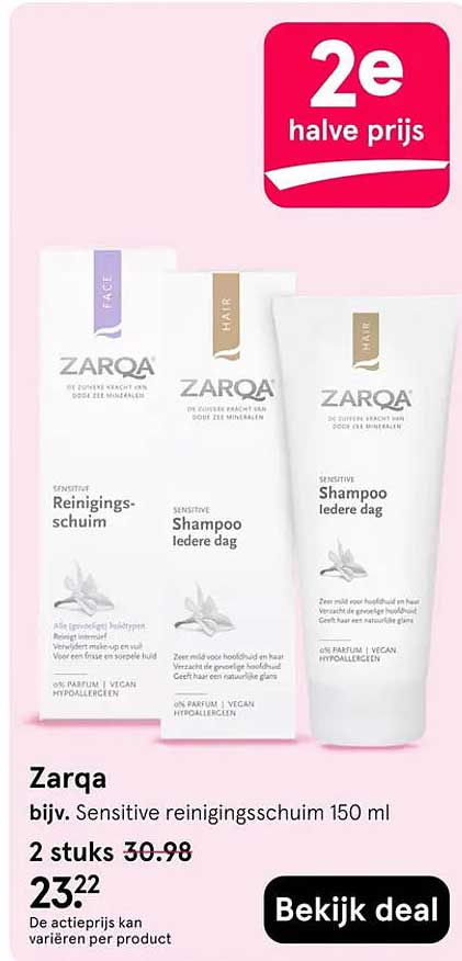 Zarqa bijv. Sensitive reinigingsschuim 150 ml 2 stuks 2e halve prijs
