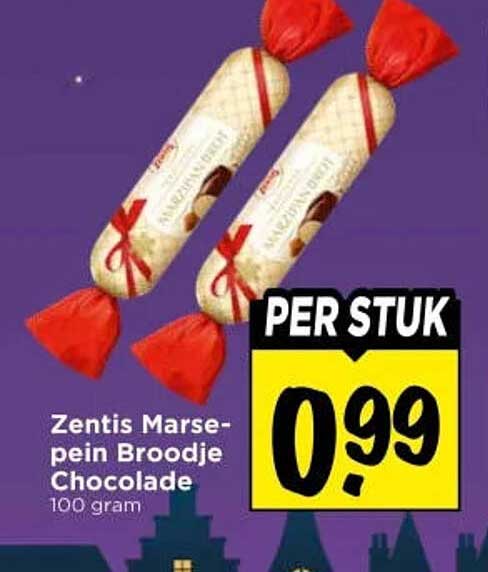 Zentis Marsepein Broodje Chocolade 100 gram PER STUK