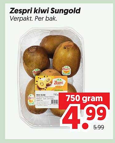 Zespri kiwi Sungold Verpakt. Per bak.