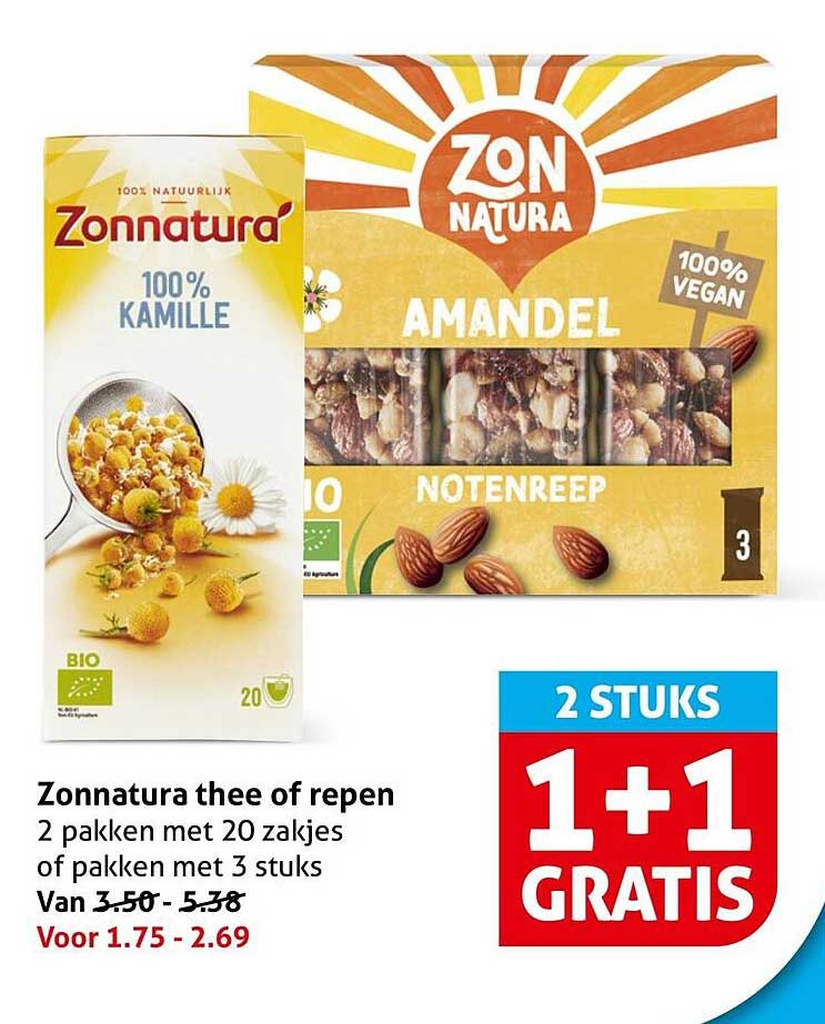 Zonnatura thee of repen 2 stuks 1+1 gratis