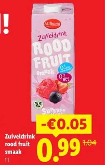 Zuiveldrink rood fruit smaak 1l