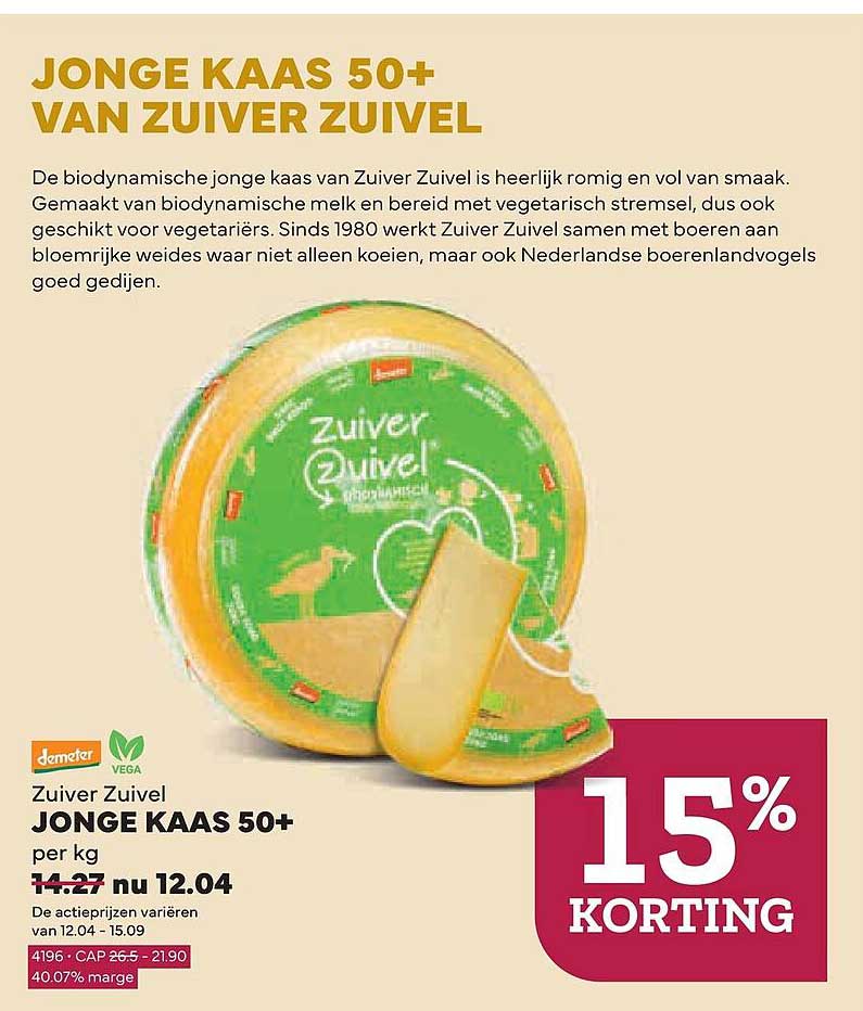 Zuiver Zuivel JONGE KAAS 50+ per kg 15% KORTING