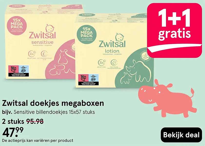 Zwitsal doekjes megaboxen 1+1 gratis