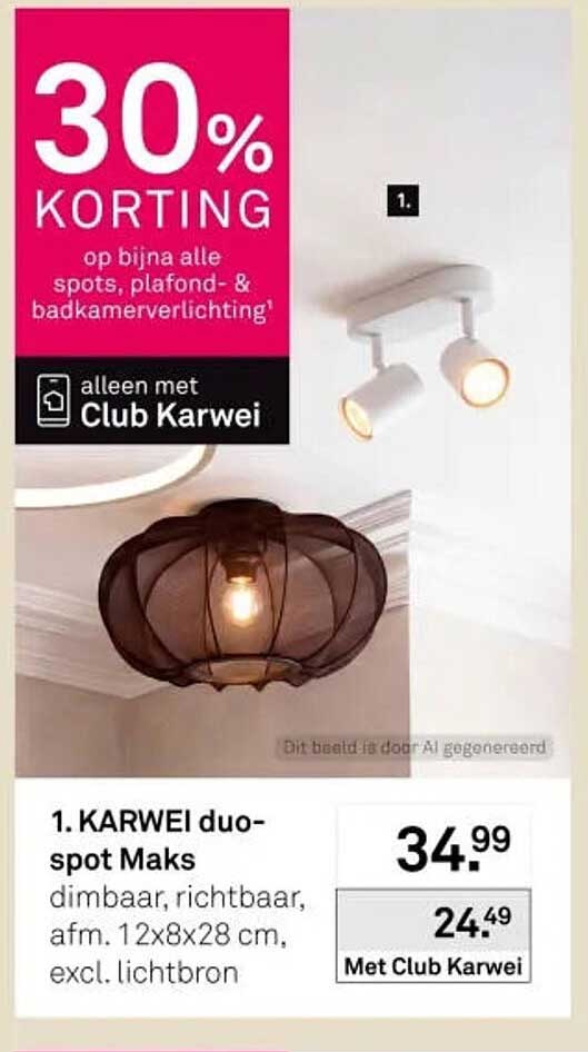1. KARWEI duo-spot Maks dimbaar, richtbaar, afm. 12x8x28 cm, excl. lichtbron