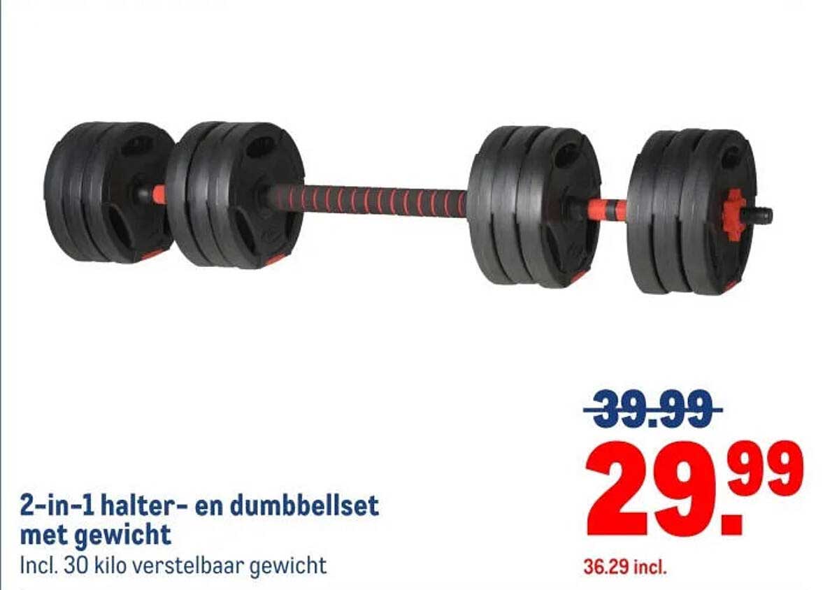 2-in-1 halter- en dumbbellset met gewicht