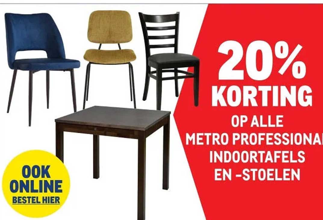 20% KORTING OP ALLE METRO PROFESSIONAL INDOORTAFELS EN STOELEN
