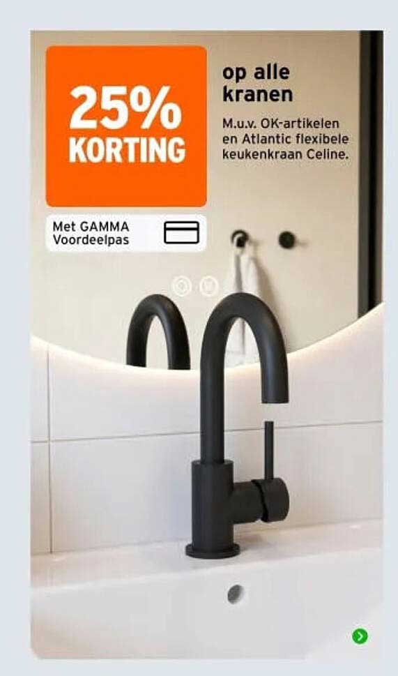 25% korting op alle kranen