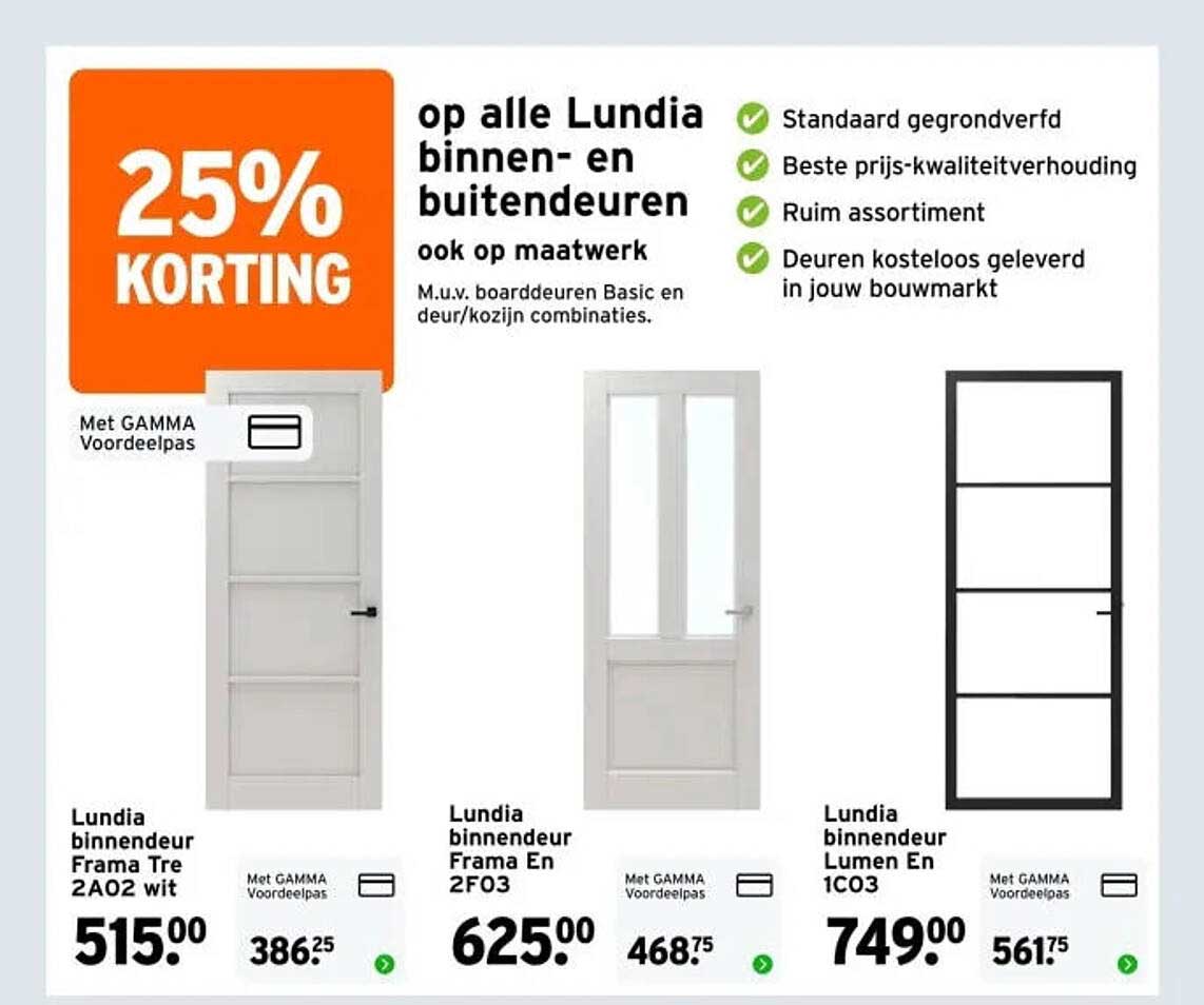 25% KORTING op alle Lundia binnen- en buitendeuren ook op maatwerk