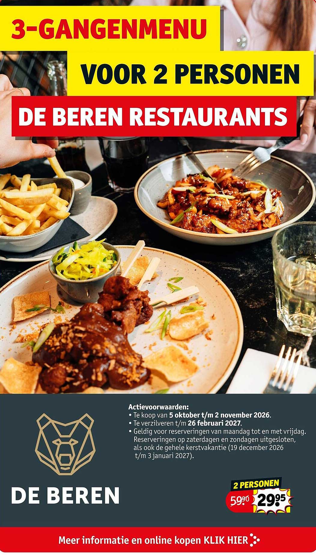3-GANGENMENU VOOR 2 PERSONEN DE BEREN RESTAURANTS