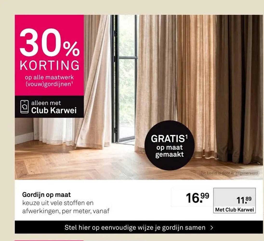 30% KORTING op alle maatwerk (vouw)gordijnen¹