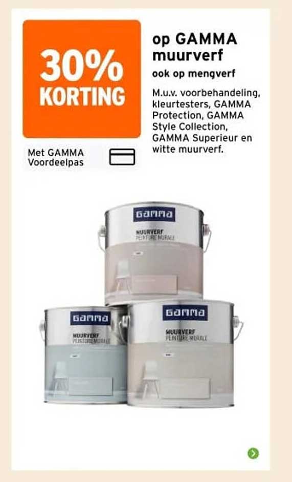 30% KORTING op GAMMA muurverf ook op mengverf