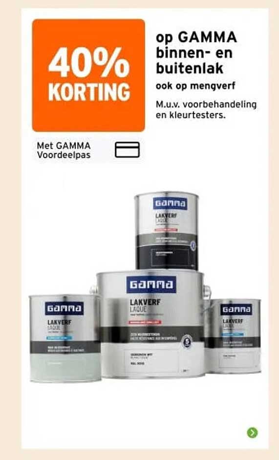 40% korting op GAMMA binnen- en buitenlak ook op mengverf