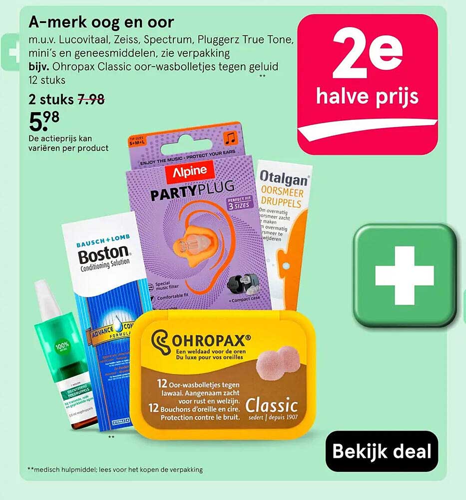 A-merk oog en oor 2e halve prijs